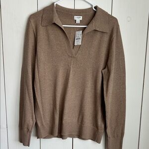 J. Crew Women's Brown Collared V‑Neck Sweater